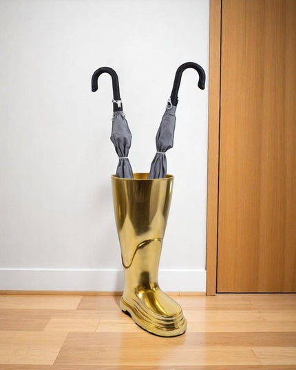 16" Gold Aluminum Firefighter Boot Umbrella Stand