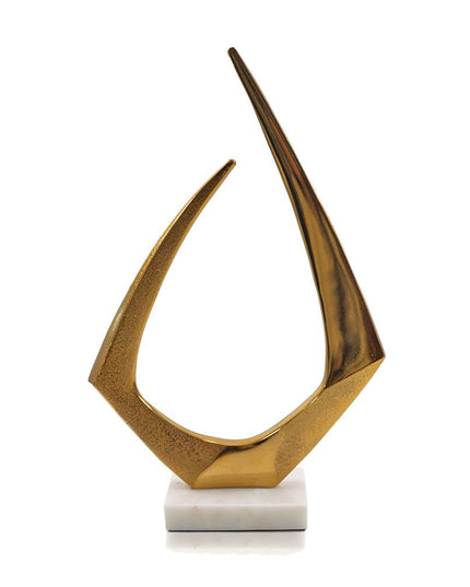 17" Gold And White Aluminum And Marble Abstract Tabletop Sculpture