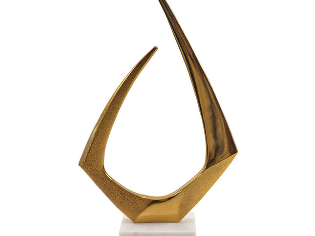 17" Gold And White Aluminum And Marble Abstract Tabletop Sculpture