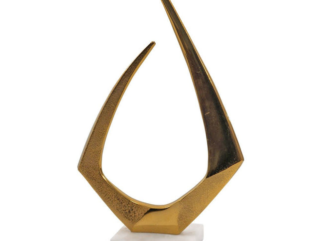 17" Gold And White Aluminum And Marble Abstract Tabletop Sculpture