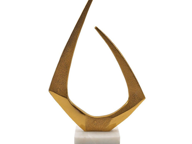 17" Gold And White Aluminum And Marble Abstract Tabletop Sculpture