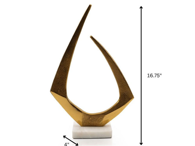 17" Gold And White Aluminum And Marble Abstract Tabletop Sculpture