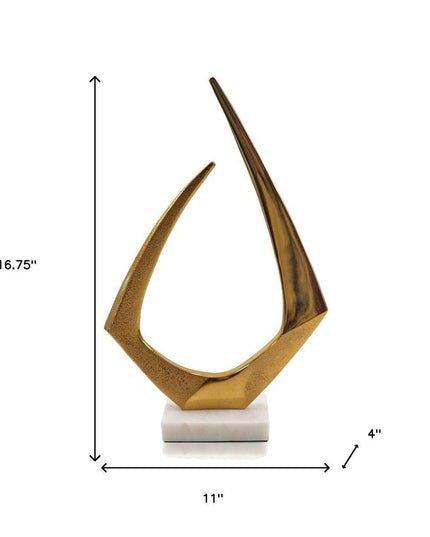 17" Gold And White Aluminum And Marble Abstract Tabletop Sculpture