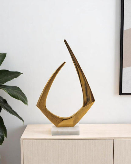 17" Gold And White Aluminum And Marble Abstract Tabletop Sculpture