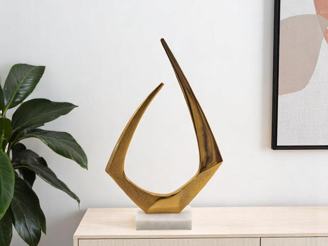 17" Gold And White Aluminum And Marble Abstract Tabletop Sculpture
