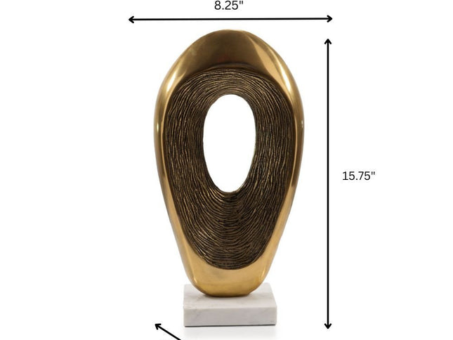 16" Gold And White Aluminum And Marble Abstract Tabletop Sculpture