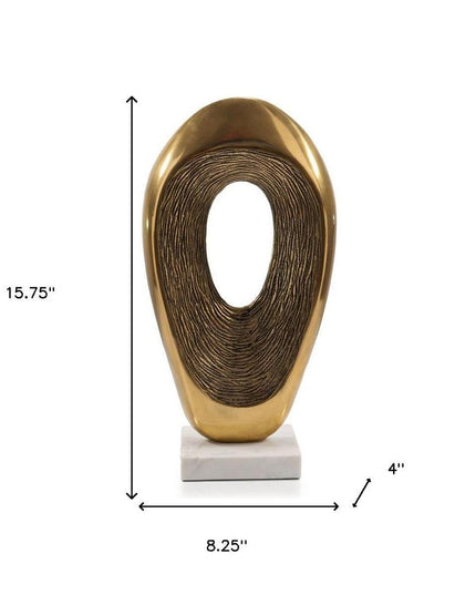 16" Gold And White Aluminum And Marble Abstract Tabletop Sculpture