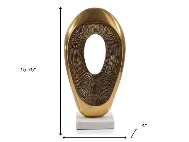 16" Gold And White Aluminum And Marble Abstract Tabletop Sculpture