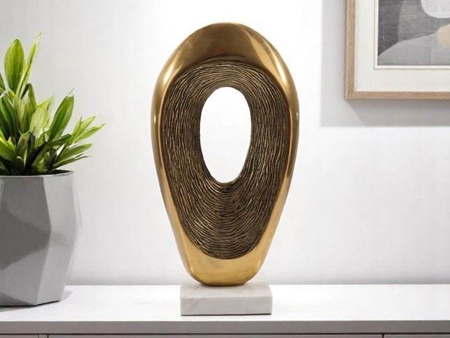 16" Gold And White Aluminum And Marble Abstract Tabletop Sculpture