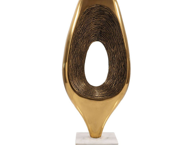 16" Gold And White Aluminum And Marble Abstract Tabletop Sculpture