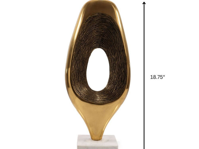 16" Gold And White Aluminum And Marble Abstract Tabletop Sculpture