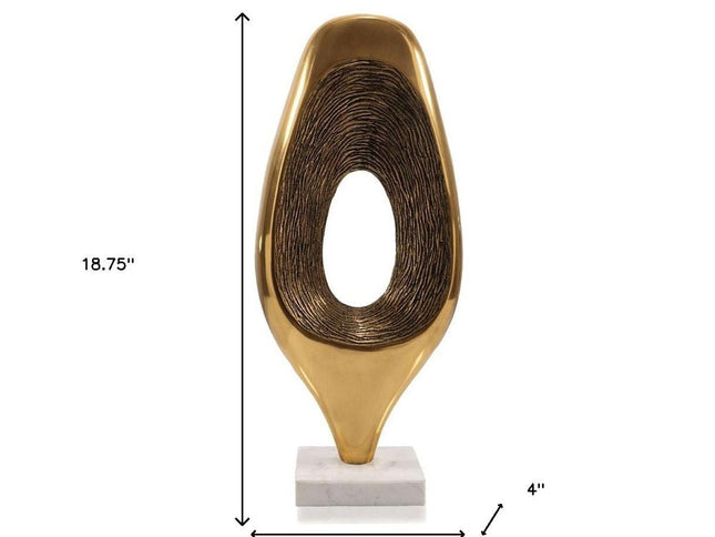 16" Gold And White Aluminum And Marble Abstract Tabletop Sculpture