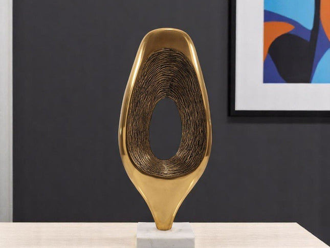 16" Gold And White Aluminum And Marble Abstract Tabletop Sculpture