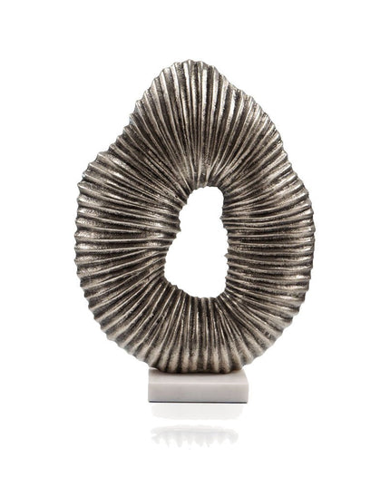 17" Silver And White Aluminum And Marble Tabletop Sculpture