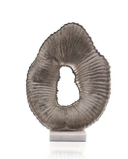 17" Silver And White Aluminum And Marble Tabletop Sculpture