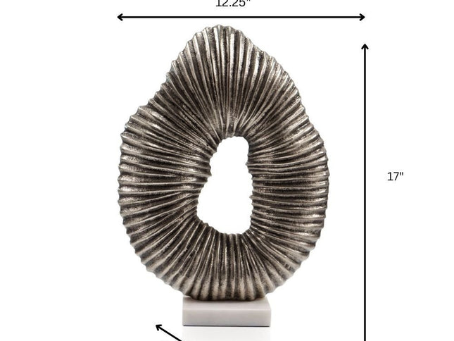 17" Silver And White Aluminum And Marble Tabletop Sculpture