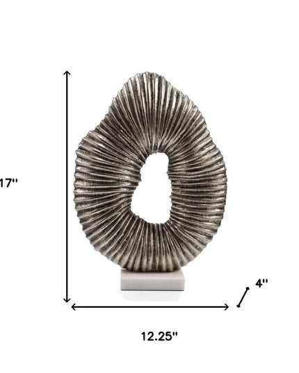 17" Silver And White Aluminum And Marble Tabletop Sculpture