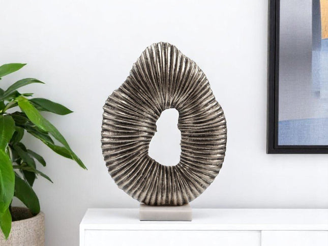 17" Silver And White Aluminum And Marble Tabletop Sculpture