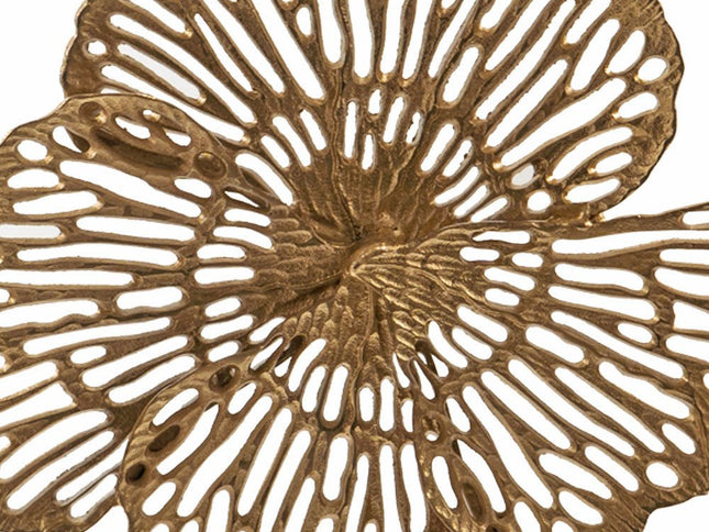 18" Antiqued Gold And White Aluminum And Marble Flowers Abstract Tabletop Sculpture