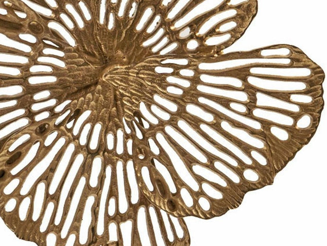 18" Antiqued Gold And White Aluminum And Marble Flowers Abstract Tabletop Sculpture