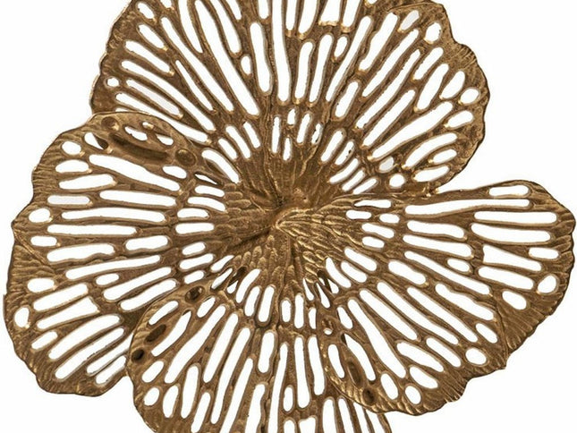 18" Antiqued Gold And White Aluminum And Marble Flowers Abstract Tabletop Sculpture