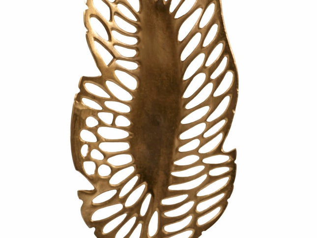 28" Gold And White Aluminum And Marble Leaf Tabletop Sculpture