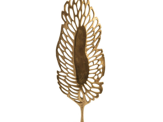 28" Gold And White Aluminum And Marble Leaf Tabletop Sculpture