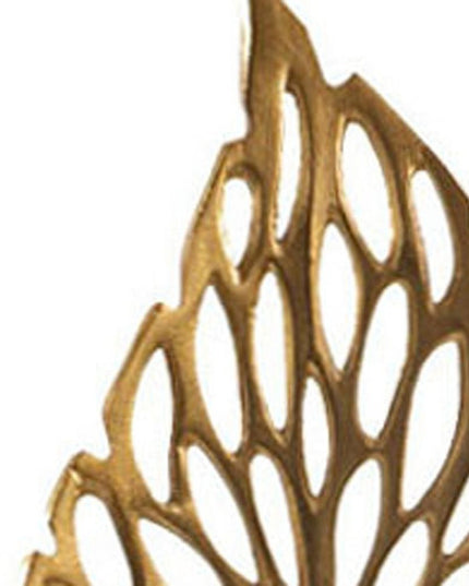 28" Gold And White Aluminum And Marble Leaf Tabletop Sculpture