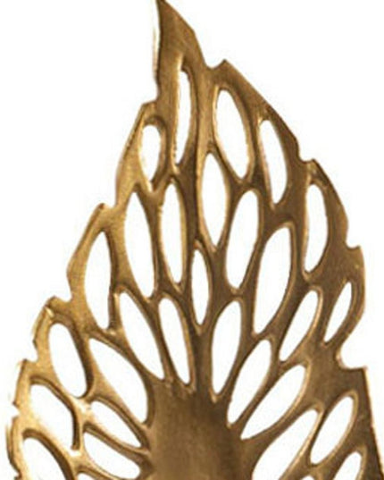 28" Gold And White Aluminum And Marble Leaf Tabletop Sculpture