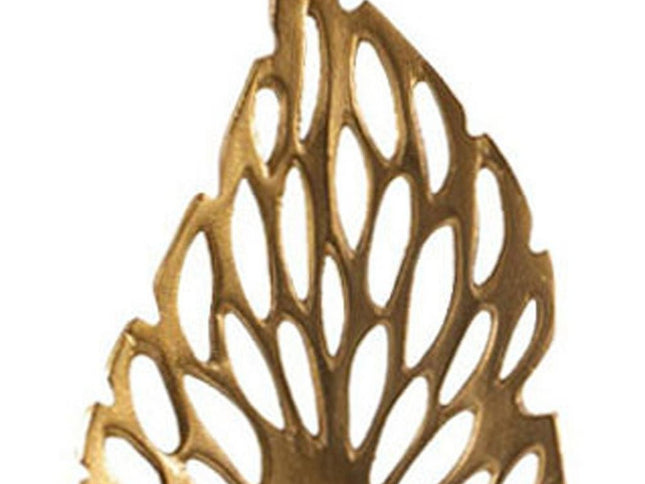 28" Gold And White Aluminum And Marble Leaf Tabletop Sculpture