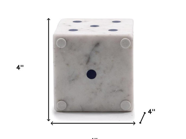 Set of Two White Marble Hand Painted Dice Tabletop Sculpture