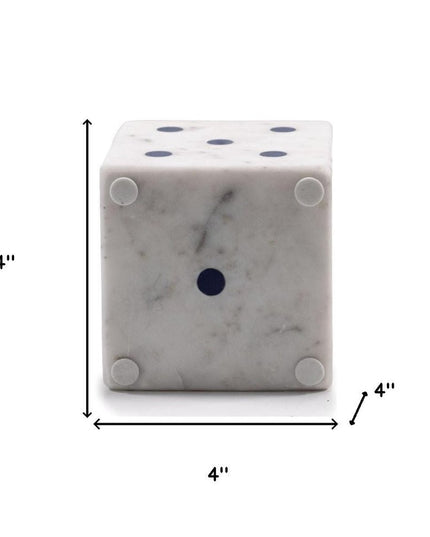 Set of Two White Marble Hand Painted Dice Tabletop Sculpture