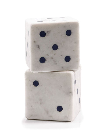 Set of Two White Marble Hand Painted Dice Tabletop Sculpture