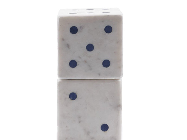 Set of Two White Marble Hand Painted Dice Tabletop Sculpture