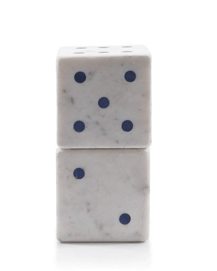 Set of Two White Marble Hand Painted Dice Tabletop Sculpture
