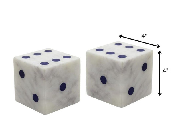 Set of Two White Marble Hand Painted Dice Tabletop Sculpture