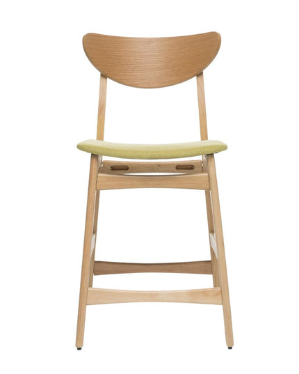 Set of Two Green and Natural Fabric and Wood Low Back Bar Height Bar Chairs