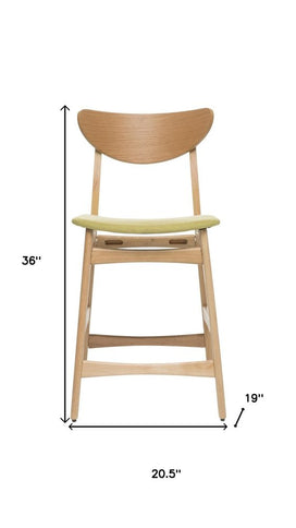 Set of Two Green and Natural Fabric and Wood Low Back Bar Height Bar Chairs