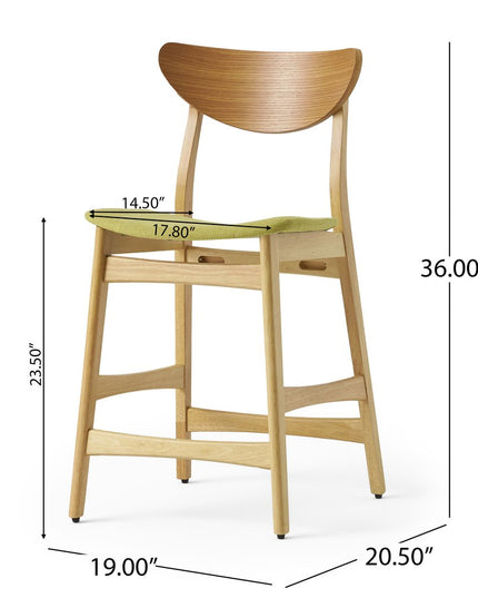 Set of Two Green and Natural Fabric and Wood Low Back Bar Height Bar Chairs