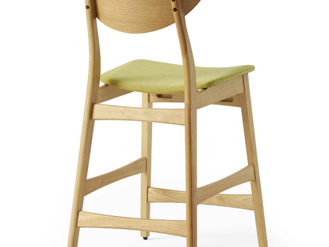 Set of Two Green and Natural Fabric and Wood Low Back Bar Height Bar Chairs