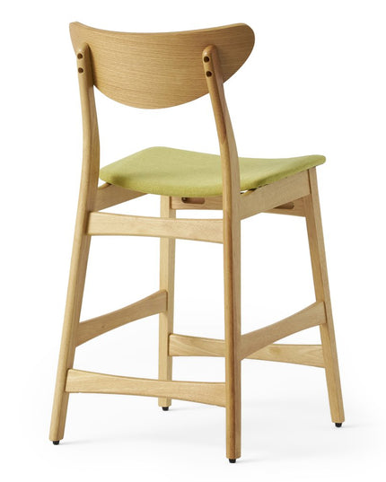 Set of Two Green and Natural Fabric and Wood Low Back Bar Height Bar Chairs