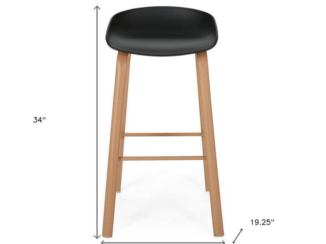 Set of Two Black and Natural Heavy Duty Plastic and Wood Backless Bar Height Bar Chairs
