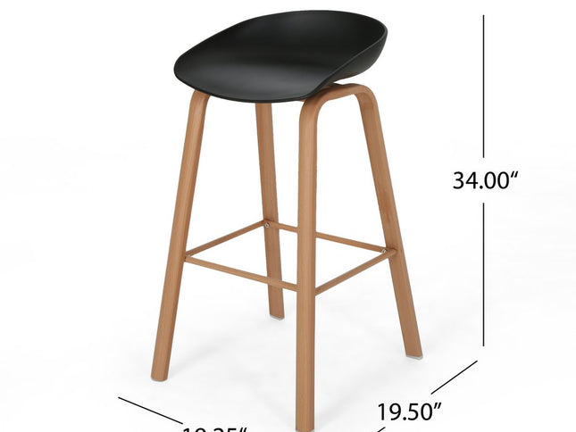 Set of Two Black and Natural Heavy Duty Plastic and Wood Backless Bar Height Bar Chairs
