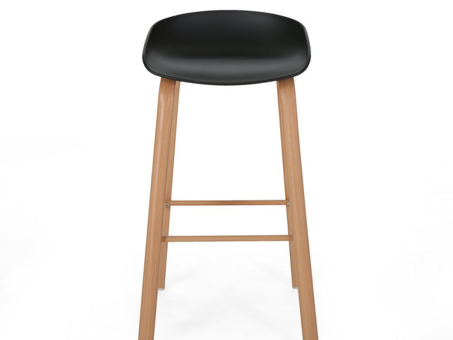 Set of Two Black and Natural Heavy Duty Plastic and Wood Backless Bar Height Bar Chairs