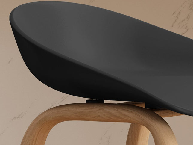 Set of Two Black and Natural Heavy Duty Plastic and Wood Backless Bar Height Bar Chairs