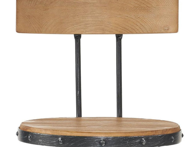 Natural and Black Wood and Metal Low Back Adjustable Height Swivel Bar Chair