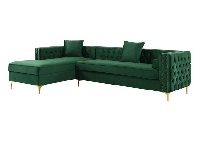 Hunter Green Velvet Rectangular Sofa and Chaise Sectional And Toss Pillows