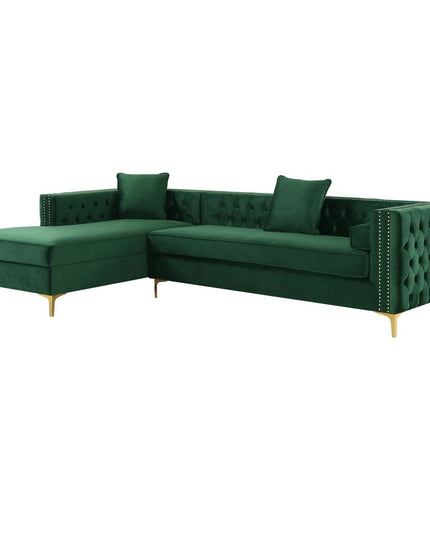 Hunter Green Velvet Rectangular Sofa and Chaise Sectional And Toss Pillows