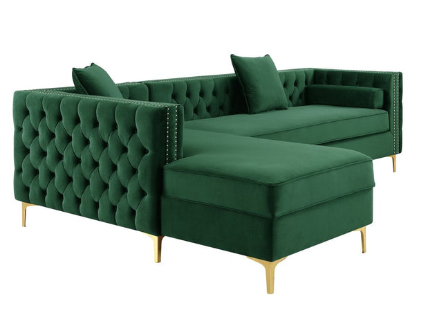 Hunter Green Velvet Rectangular Sofa and Chaise Sectional And Toss Pillows