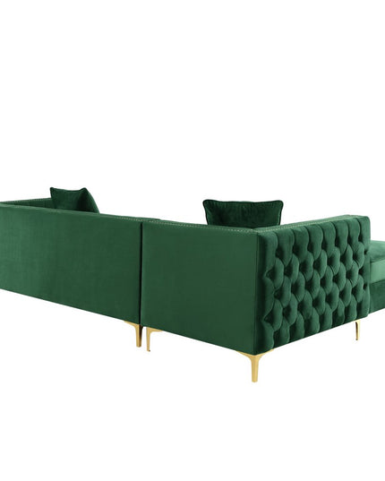 Hunter Green Velvet Rectangular Sofa and Chaise Sectional And Toss Pillows